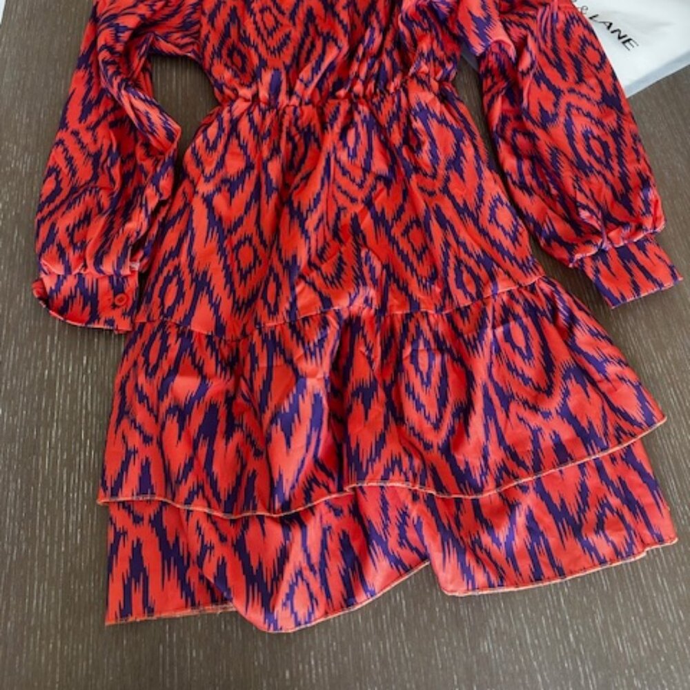 NWT Orange and Purple Print Eleanor Ruffle Mini Dress, S - Picture 6 of 8
